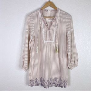 Anthropologie Floreat Striped Embroidered Tunic Blouse